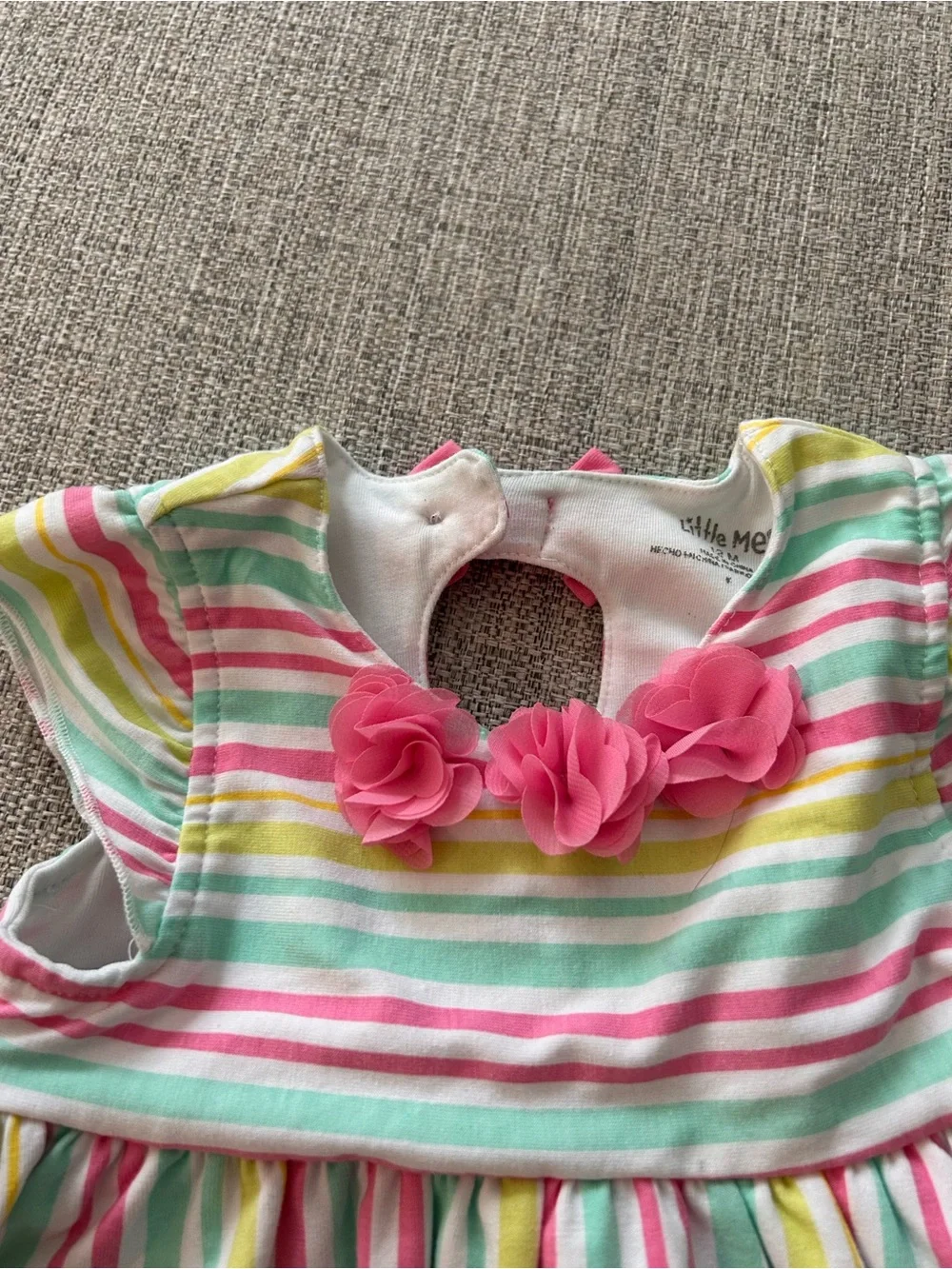 Little Me Striped Floral Accent Girls' Dress w Pink Tulle Petticoat Size 12M